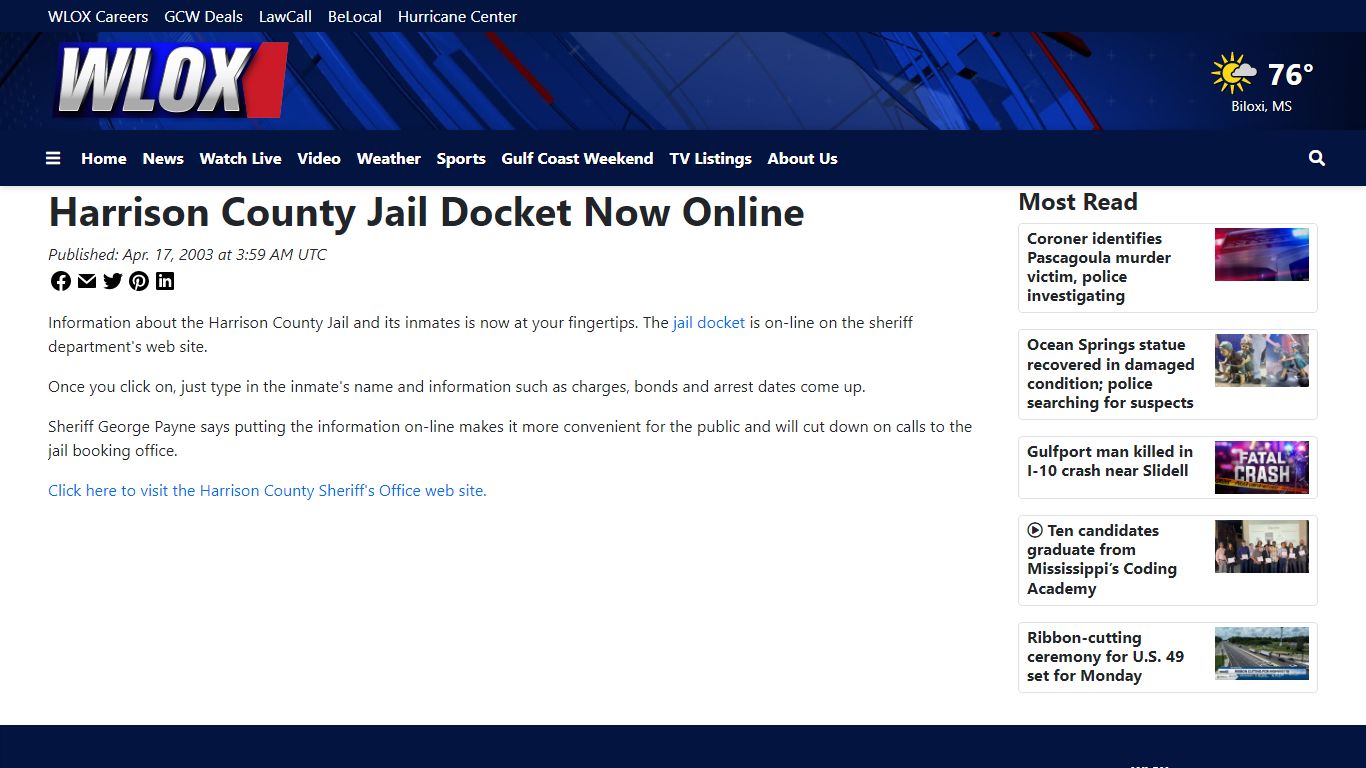 Harrison County Jail Docket Now Online - WLOX